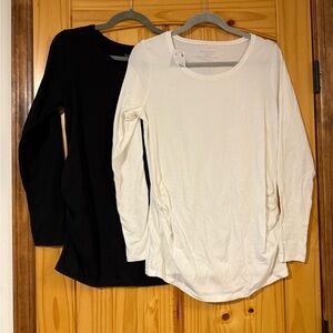 BumpStart Scoop Neck Long Sleeve Maternity Tops - White & Black Set